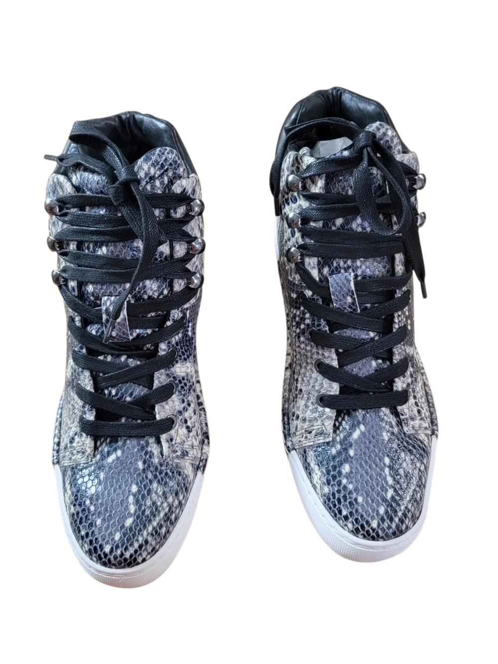 CECELIA NEW YORK Snake-Print Embossed Leath High-Top Sneakers in Black and White